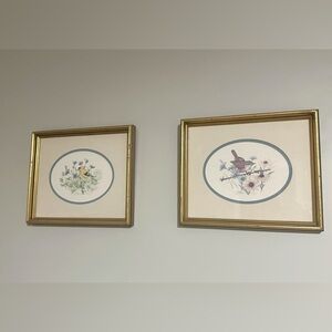 Judy Mizell Pair of Framed Bird Lithograph Prints with Gold Frames